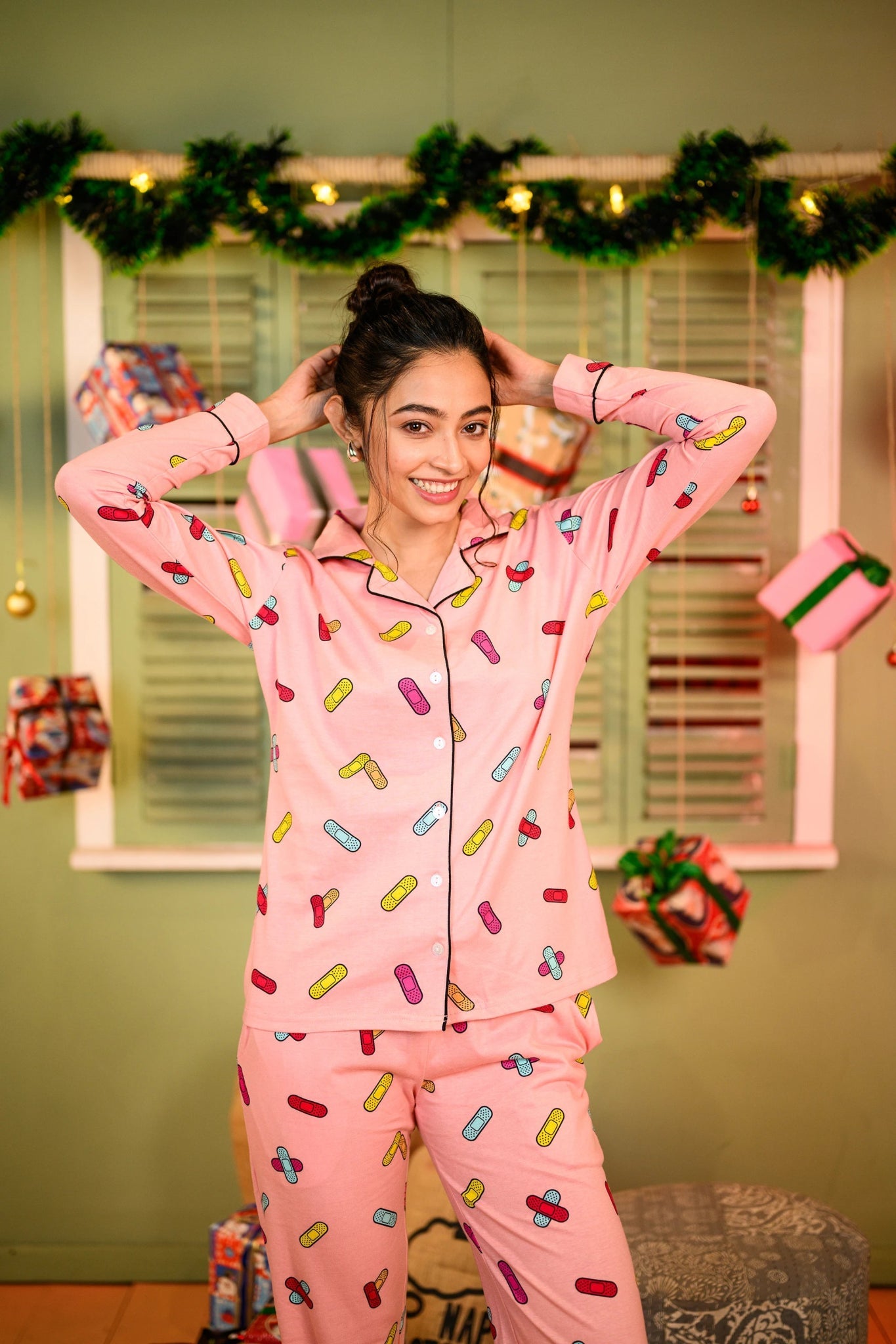 Bandage Print Full Sleeves Pyjama Set - Main Image