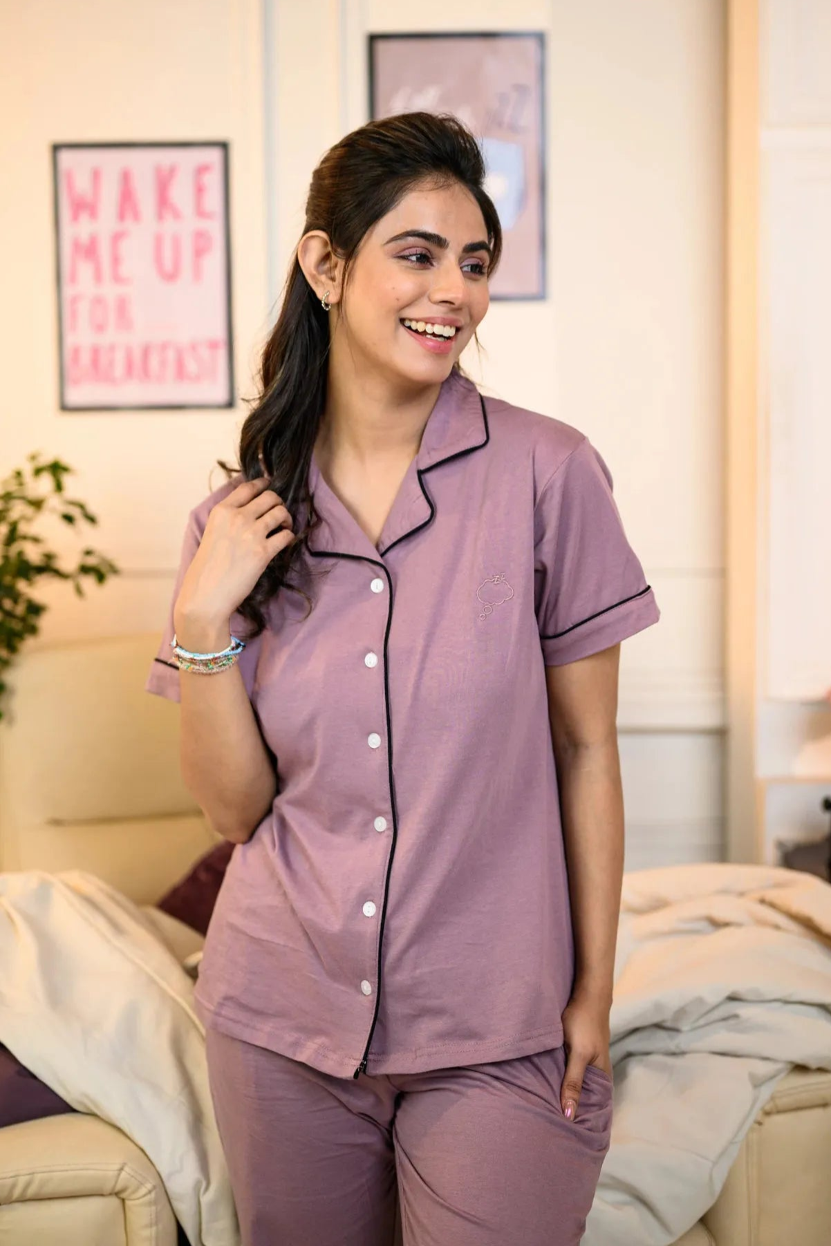 Dusty Lilac Solid Pyjama Set - NapStory
