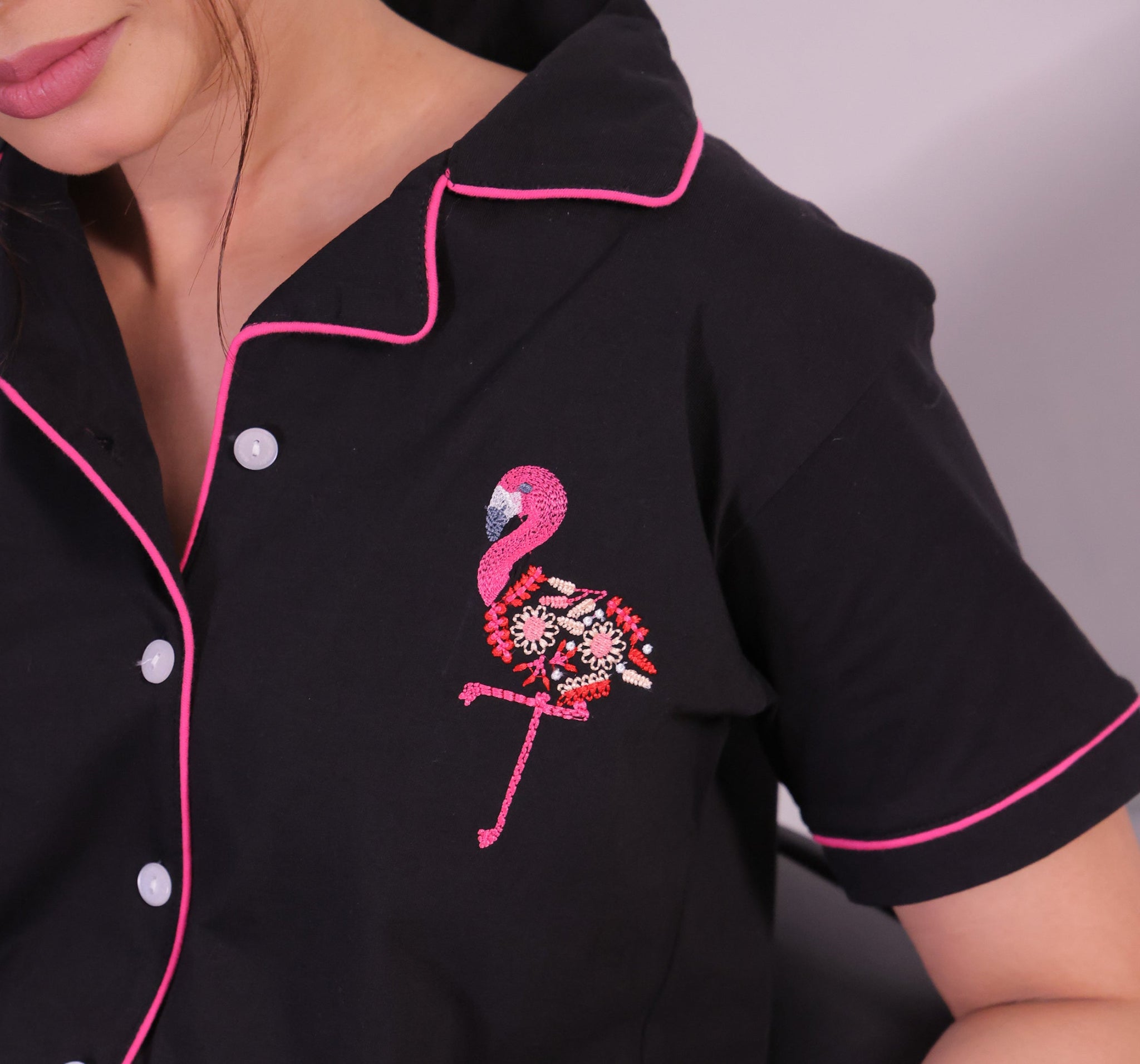 Flamingo Embroidery Premium Pyjama Set - NapStory