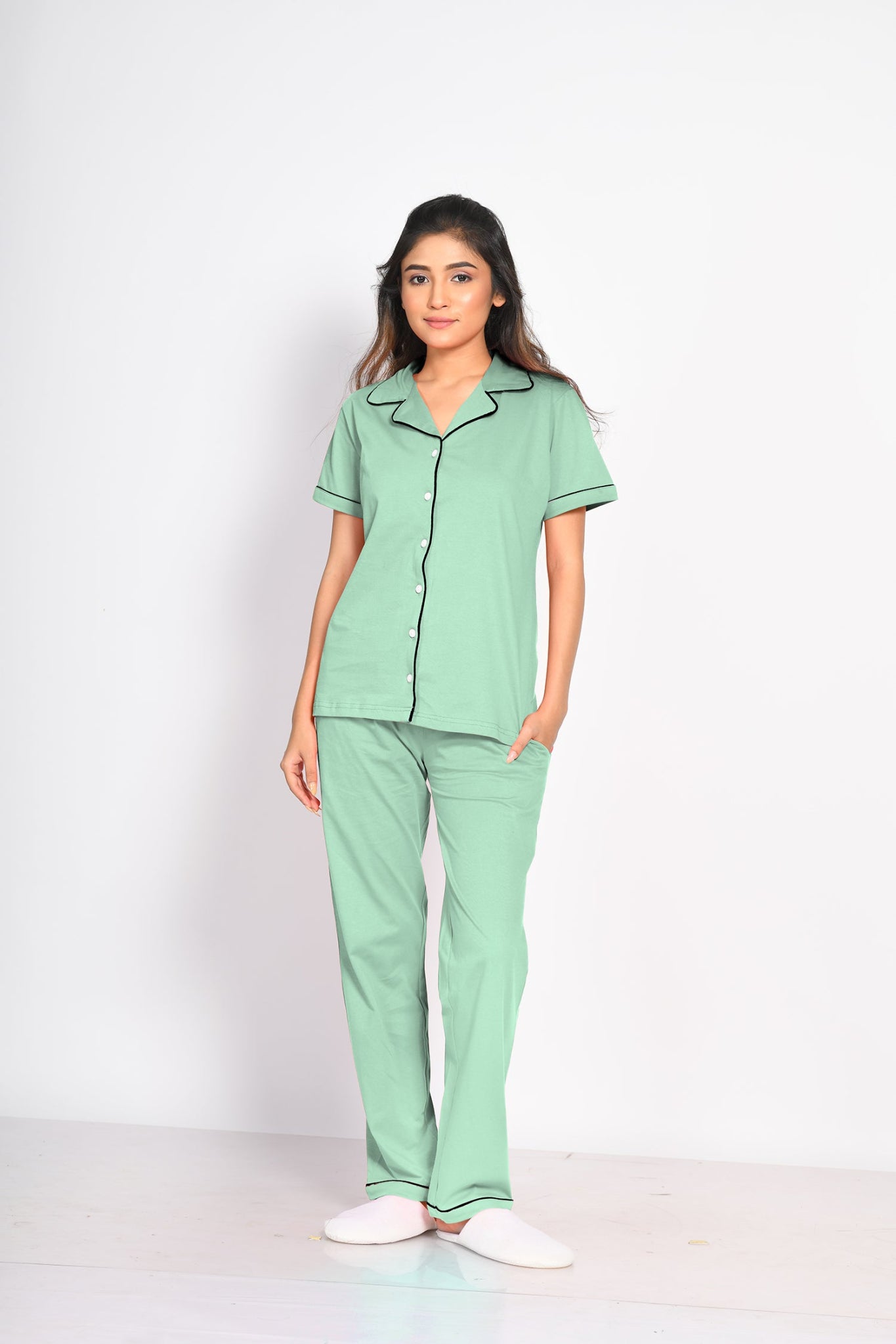 Sage Green Solid Pyjama Set - NapStory