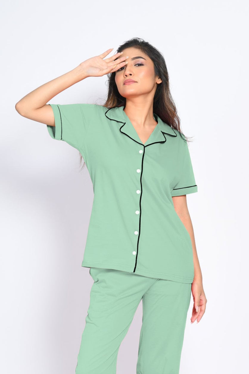 Sage Green Solid Pyjama Set - NapStory