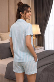 Aqua Stripes Shorts Set