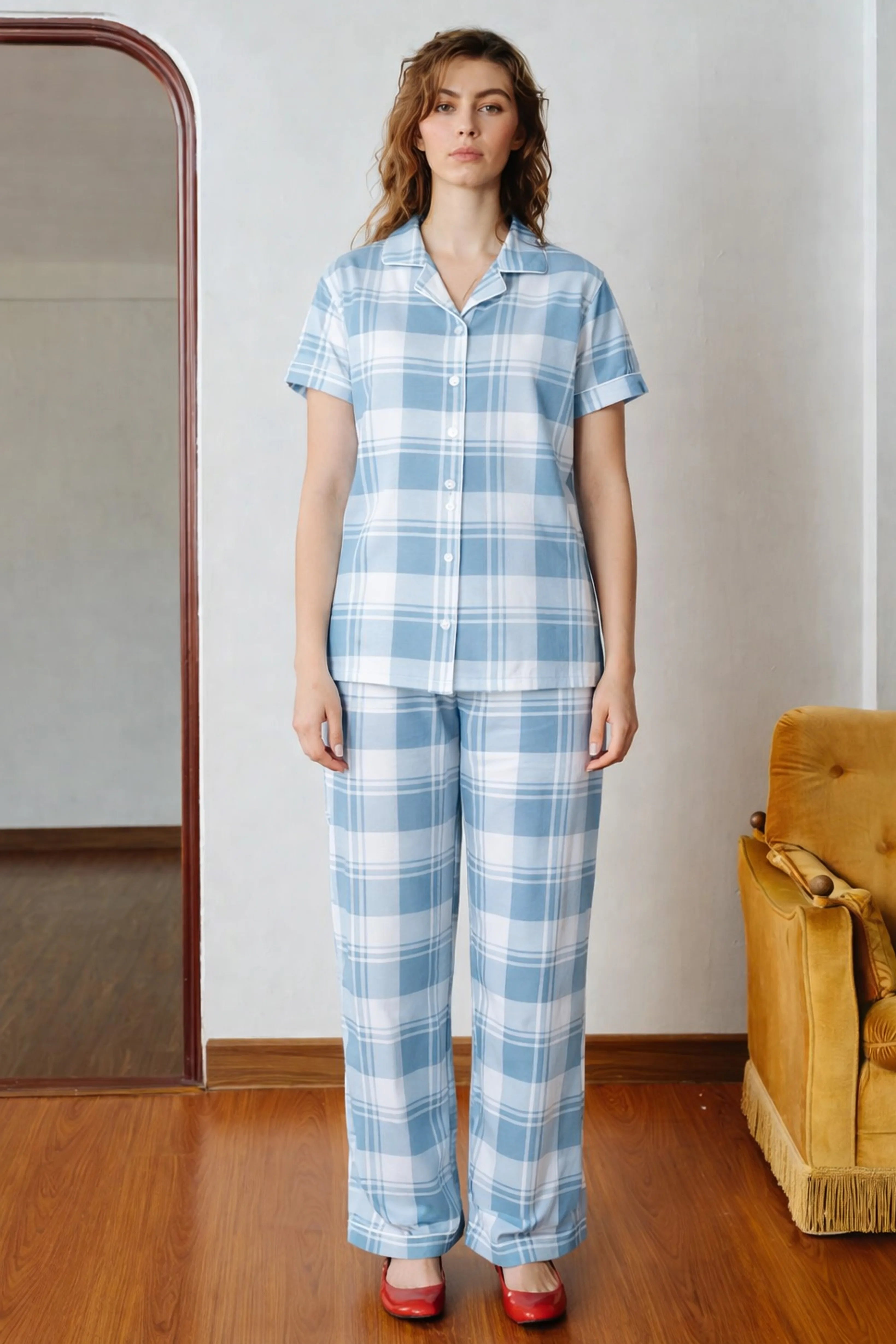 Azure Checks Cotton Pyjama Set