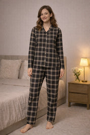 Brown Cocoa Checks Full Sleeves Pyjama Set