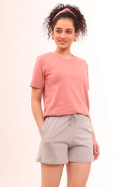 Rose V-neck Tee & Basic Grey Shorts Lounge Set