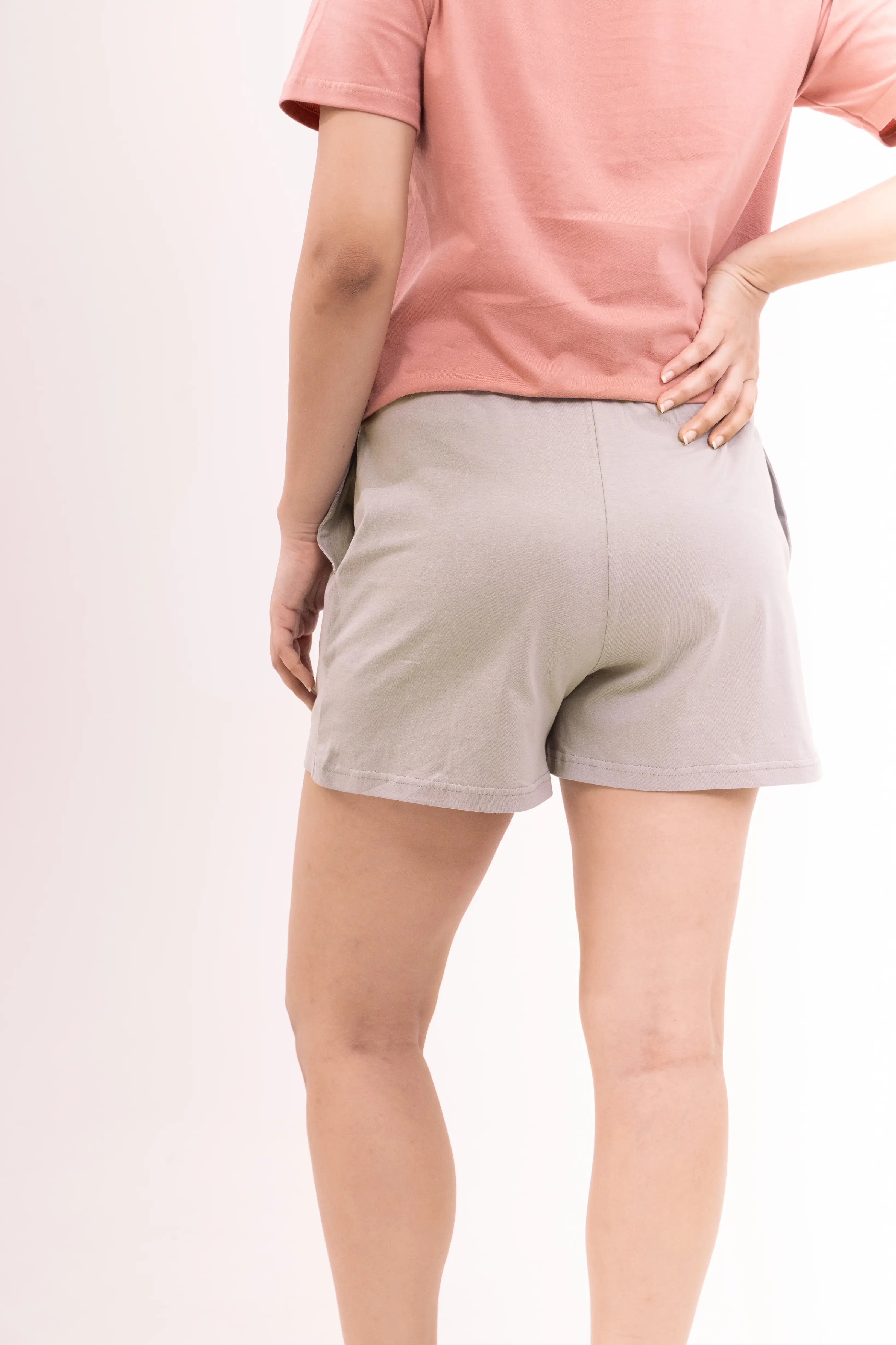 Rose V-neck Tee & Basic Grey Shorts Lounge Set