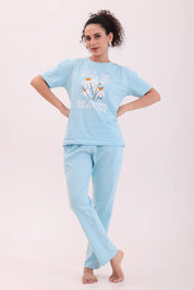 Sky Blue Oversize Tee & Basic Sky Blue Pyjama Lounge Set
