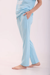Sky Blue Oversize Tee & Basic Sky Blue Pyjama Lounge Set