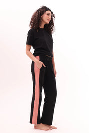 Black Contrast Striped Pants