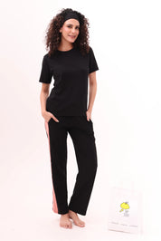 Black Contrast Striped Pants