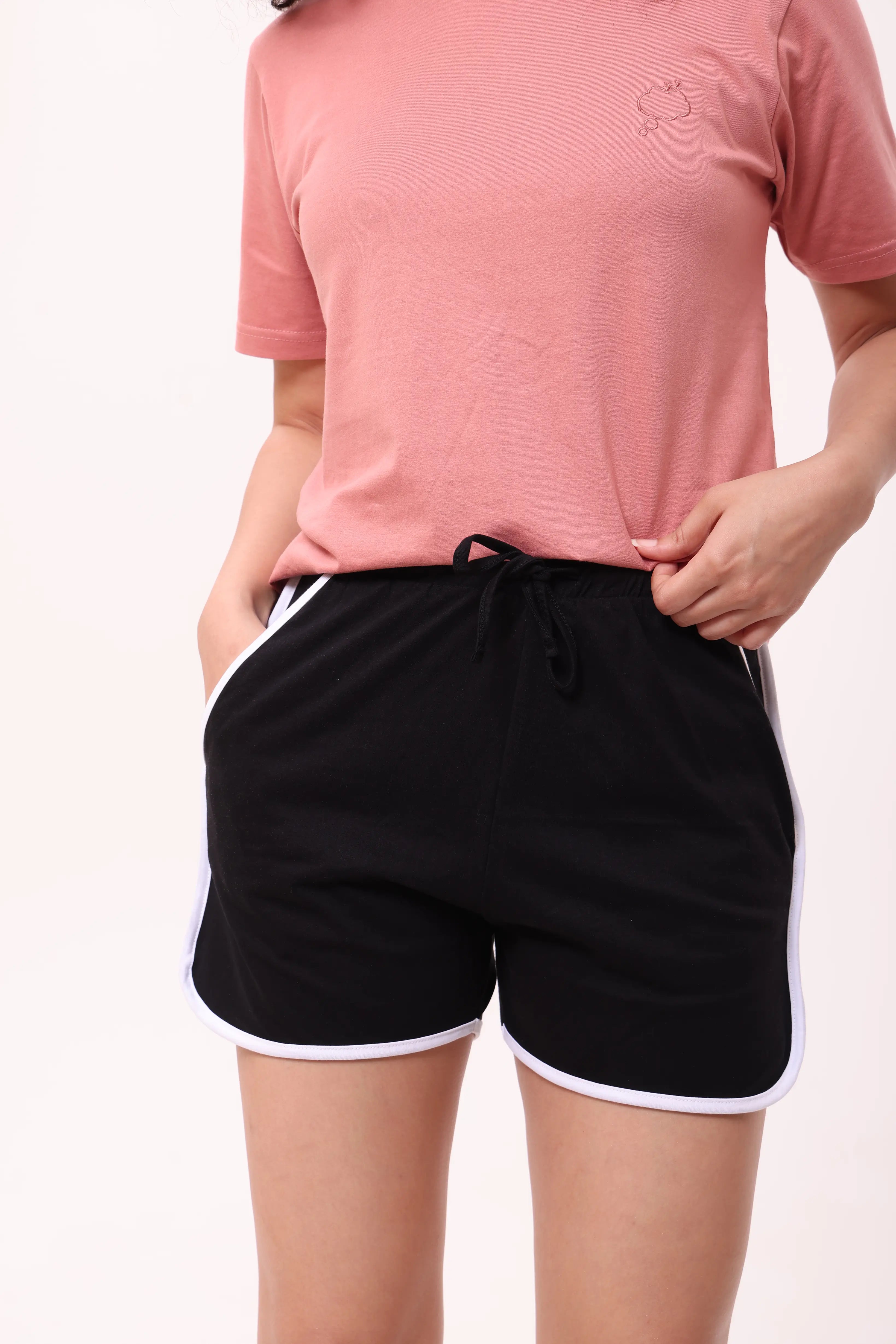 Black Piped-Up Shorts