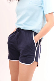 Sky Blue Tee & Blue Piped-Up Shorts Lounge Set