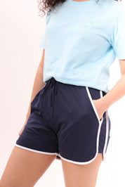 Sky Blue Tee & Blue Piped-Up Shorts Lounge Set