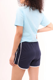 Sky Blue Tee & Blue Piped-Up Shorts Lounge Set