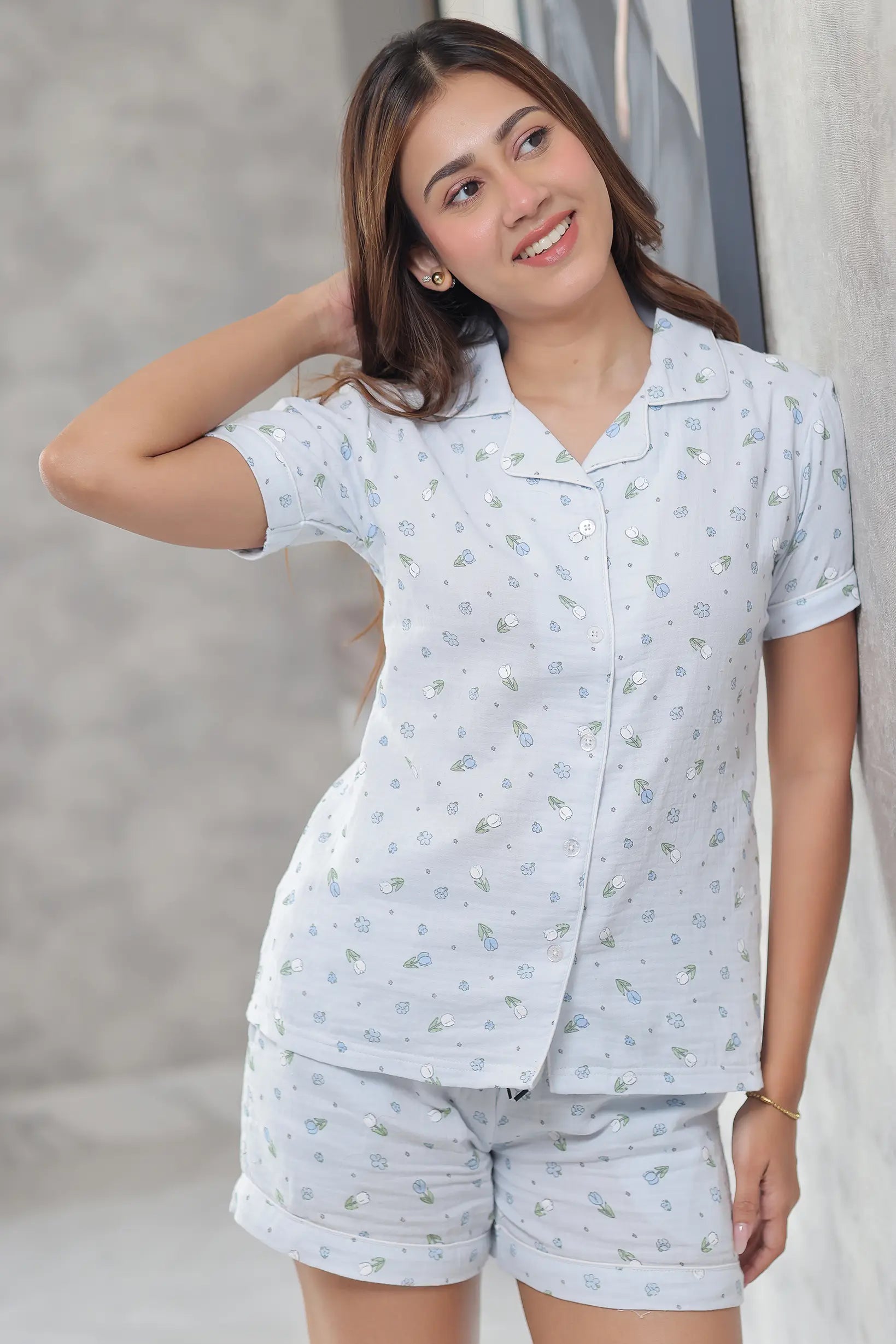 Blue Tulip Muslin Shorts Set