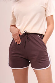 Brown piped-up cotton shorts with pocket detail and contrast piping by NapStory