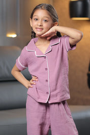 Burgundy Crinkled Muslin Kids Pyjama Set