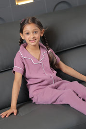Burgundy Crinkled Muslin Kids Pyjama Set