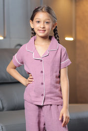 Burgundy Crinkled Muslin Kids Pyjama Set