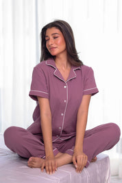 Burgundy Crinkled Muslin Pyjama Set