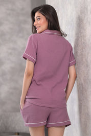 Burgundy Crinkled Muslin Shorts Set