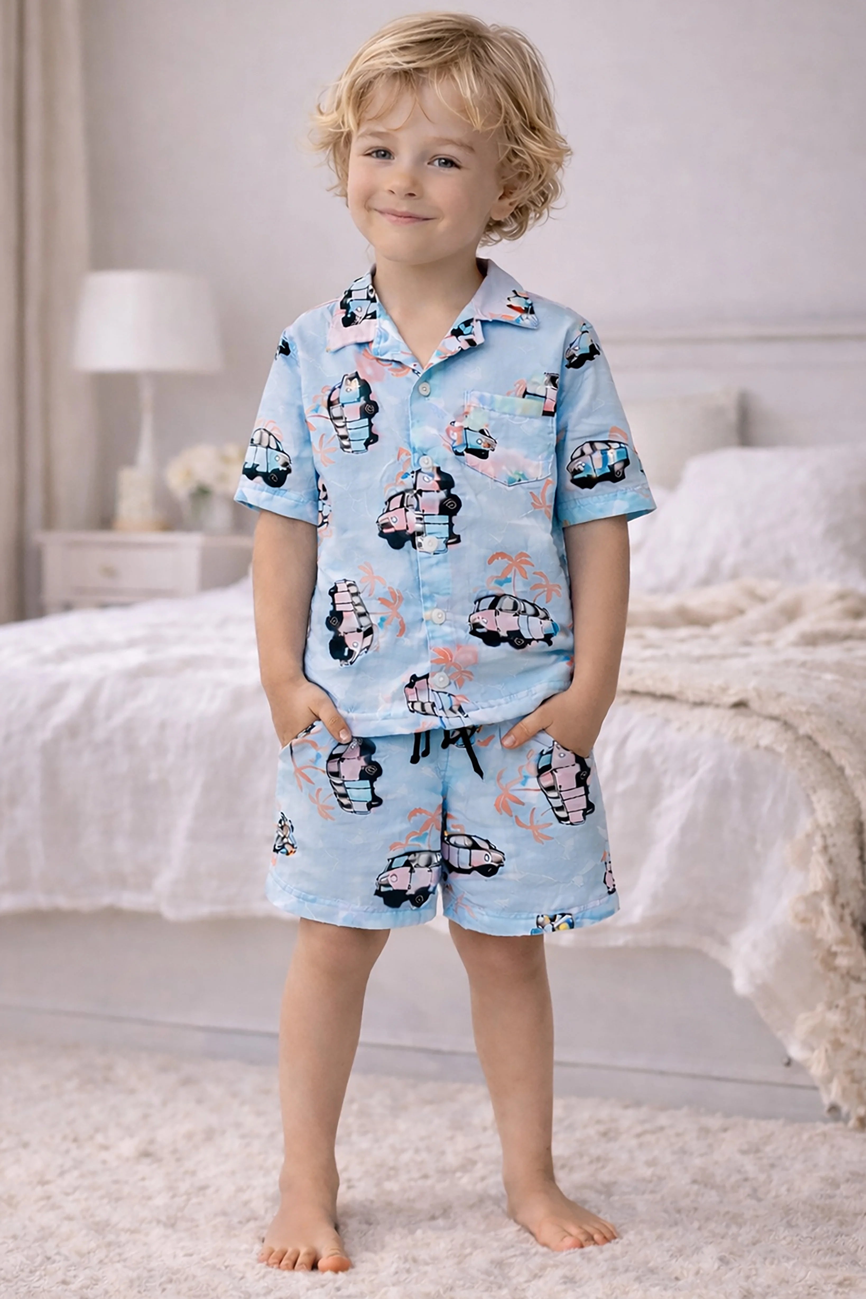 Bus Kids Shorts Set (Blue)