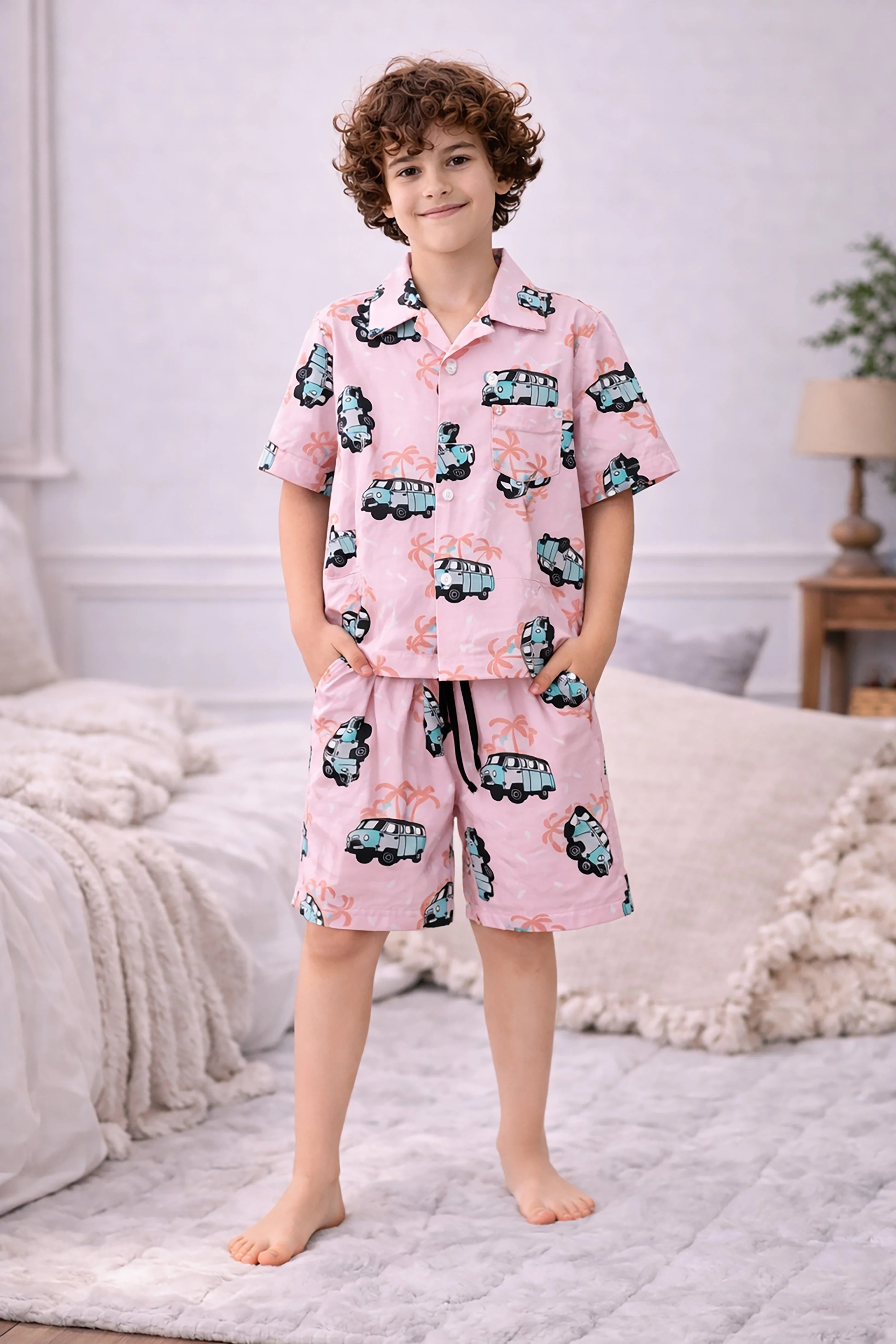 Bus Kids Shorts Set (Pink)