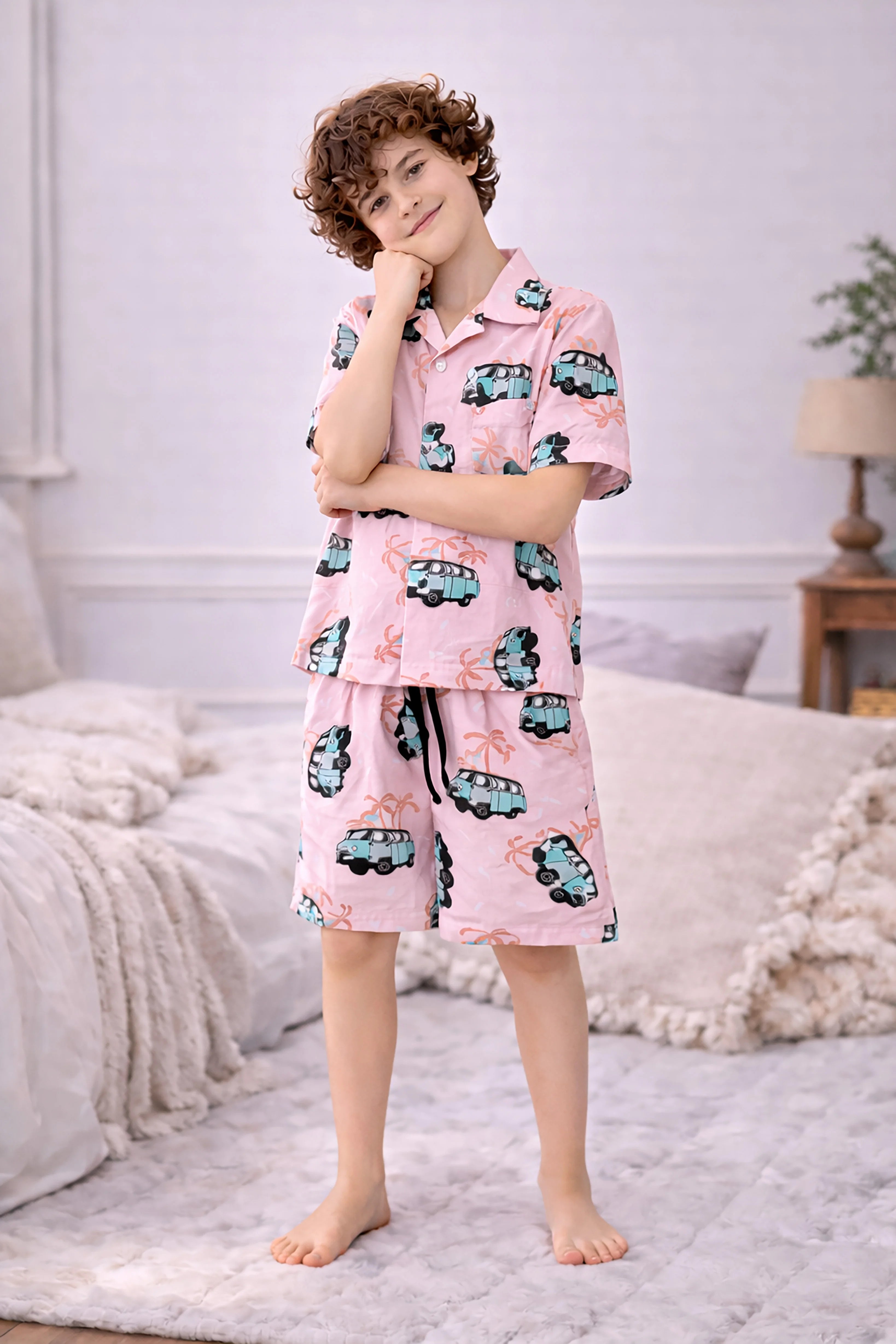 Bus Kids Shorts Set (Pink)