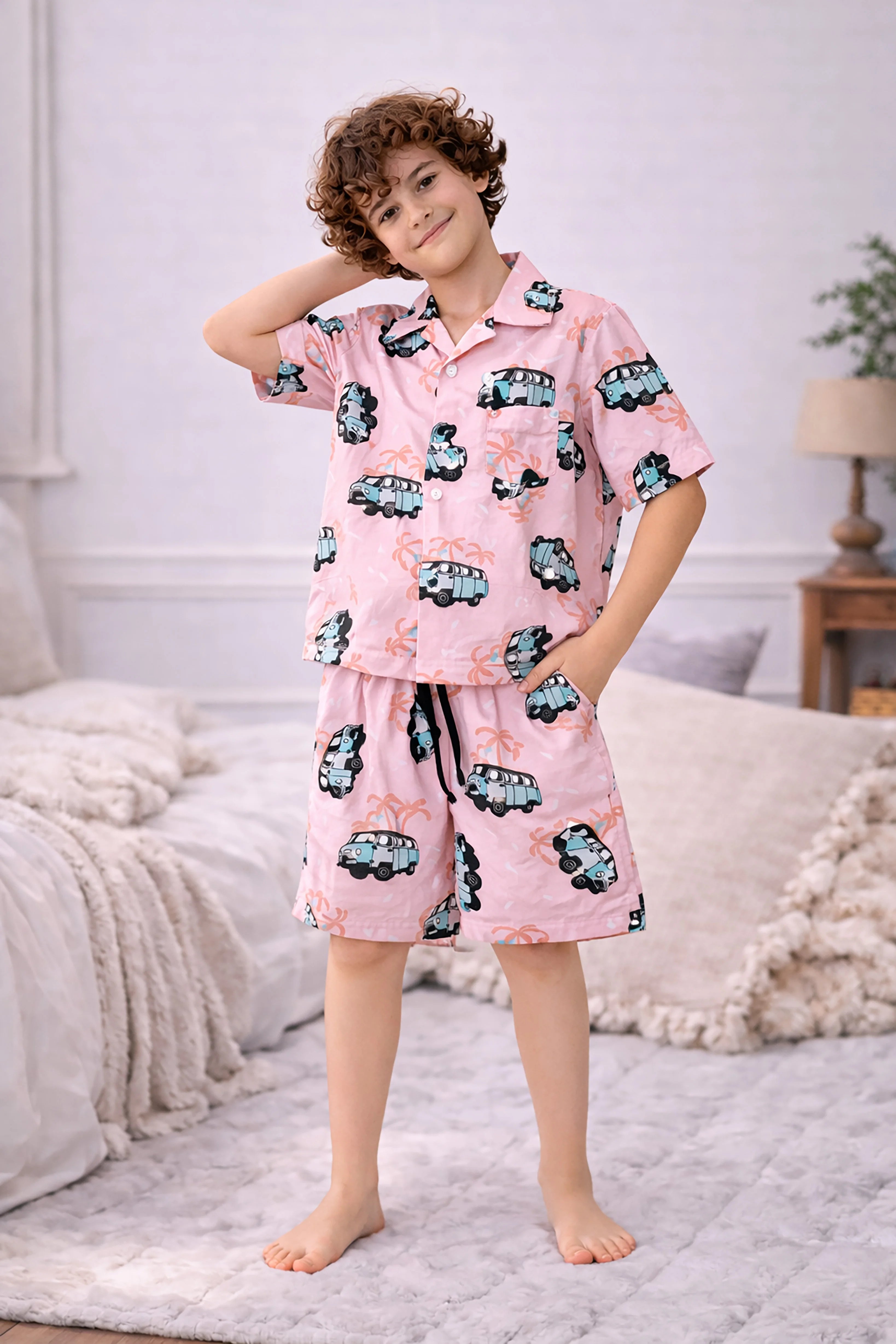 Bus Kids Shorts Set (Pink)