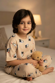 Cat love Kids Unisex Nightwear Beige