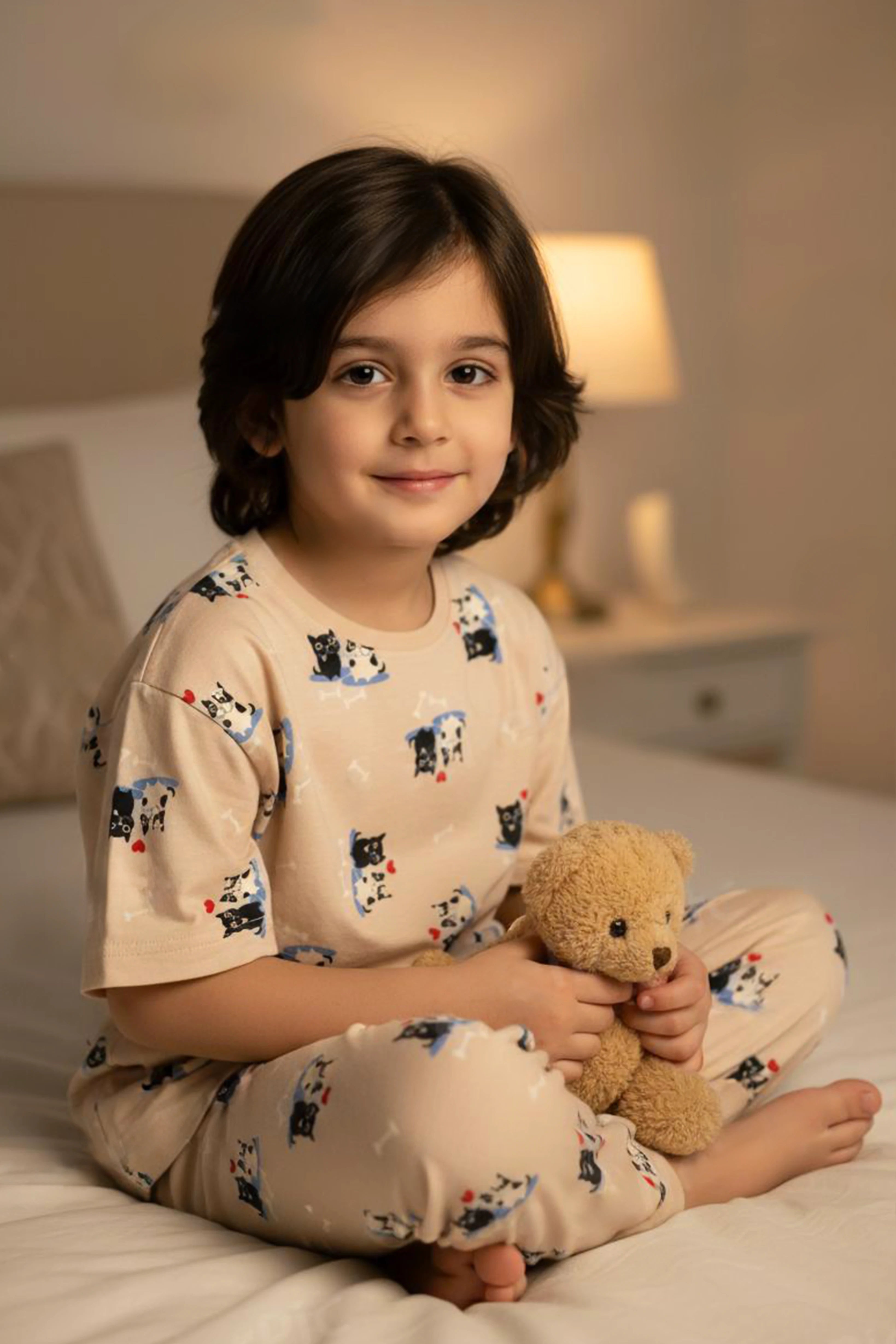 Cat love Kids Unisex Nightwear Beige