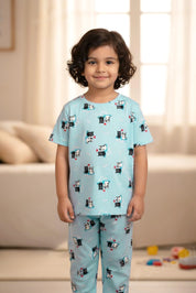 Cat love Kids Unisex Nightwear Neon Blue