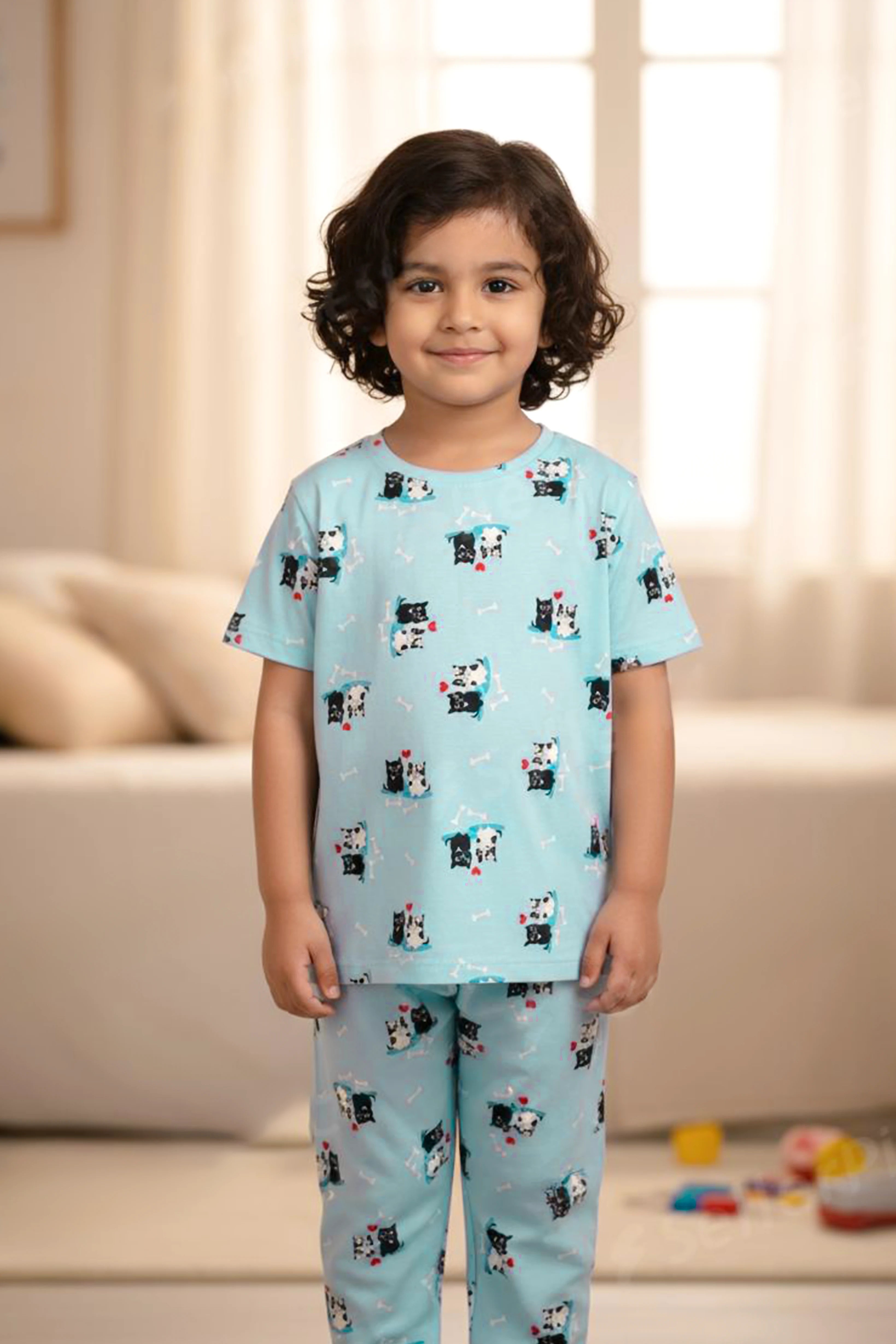 Cat love Kids Unisex Nightwear Neon Blue