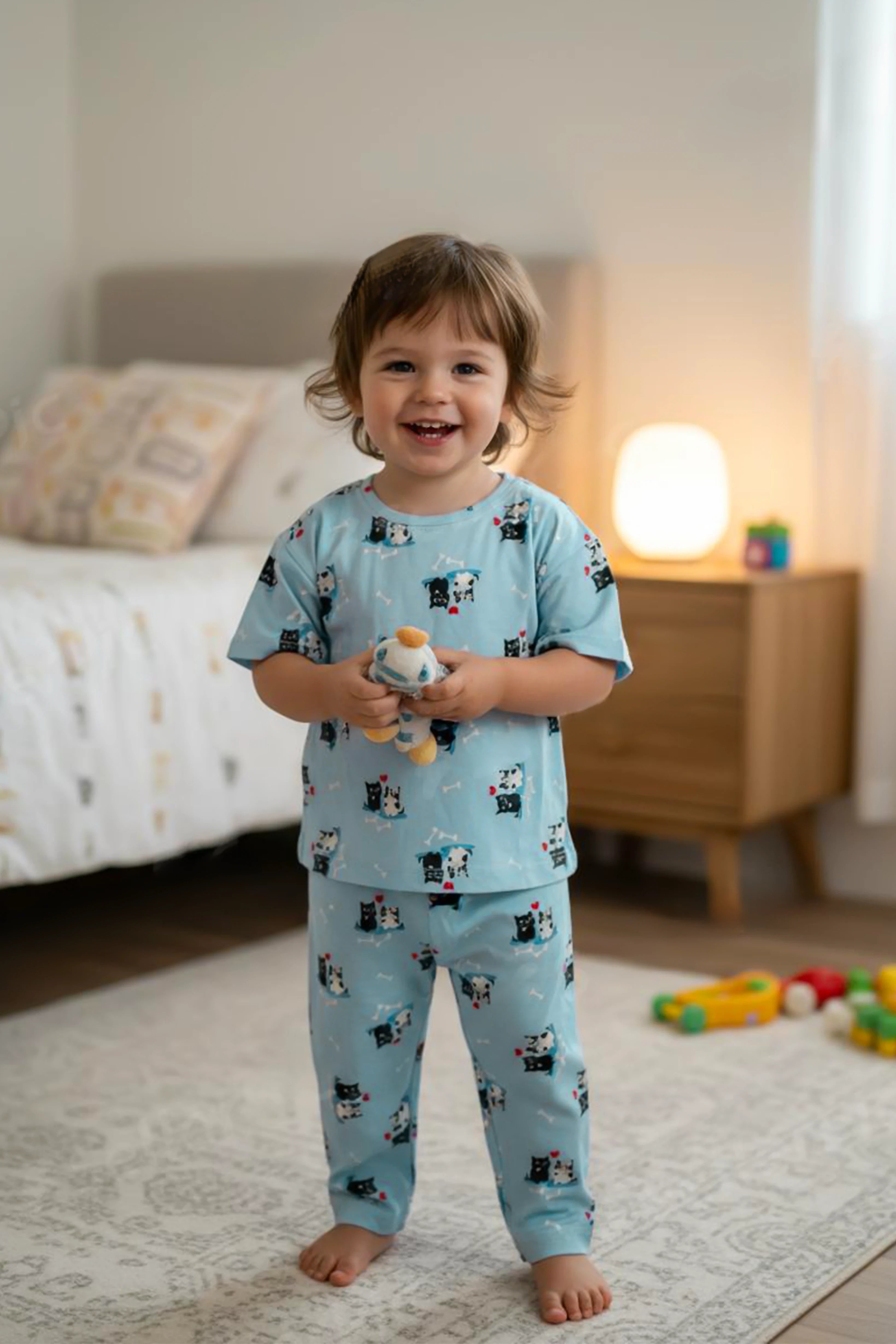 Cat love Kids Unisex Nightwear Neon Blue