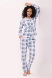 Azure Checks Full Sleeves Cotton Pyjama Set