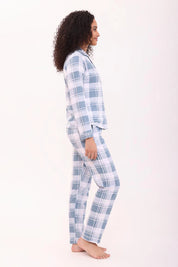 Azure Checks Full Sleeves Cotton Pyjama Set