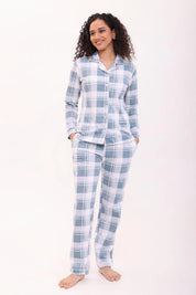 Azure Checks Full Sleeves Cotton Pyjama Set