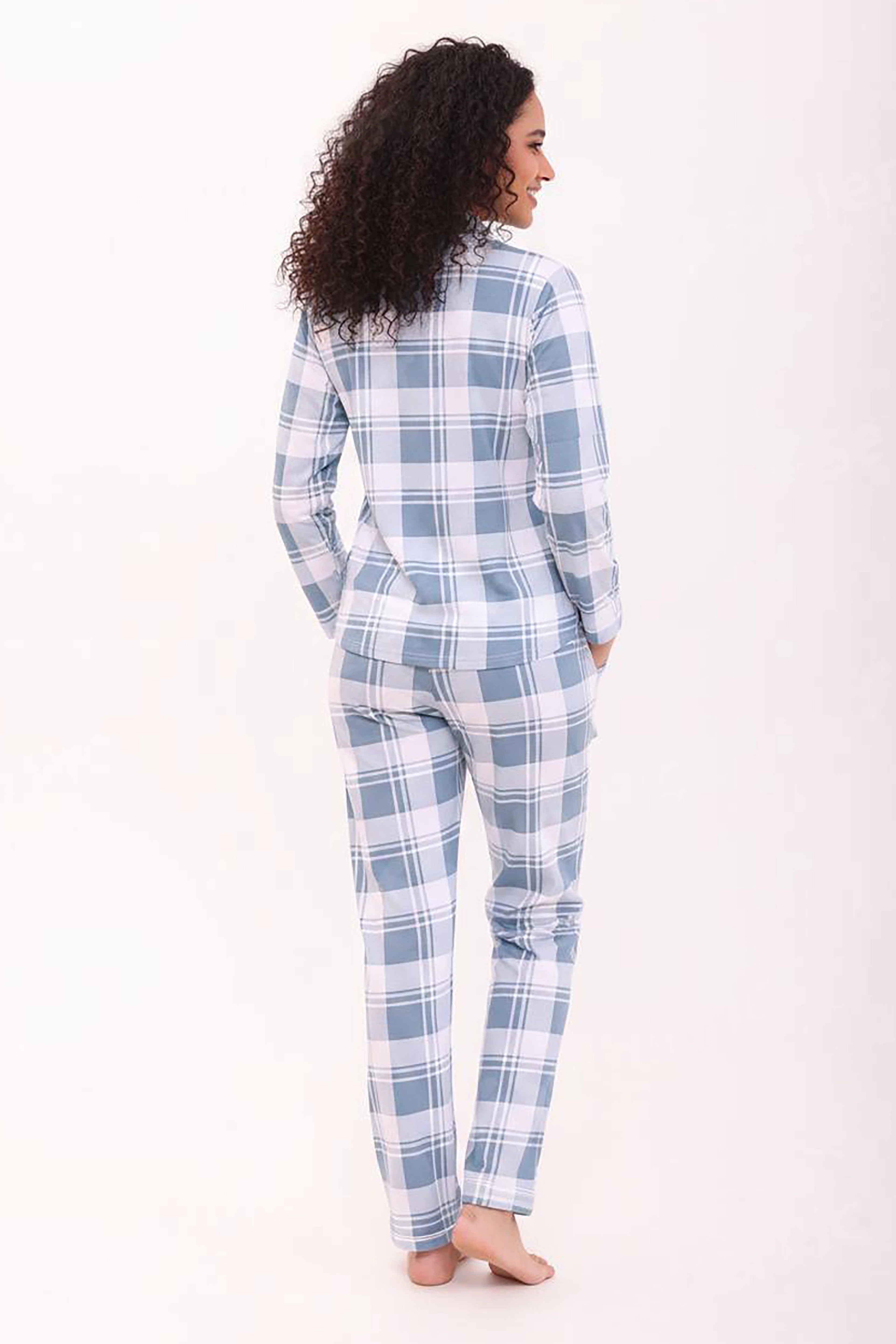 Azure Checks Full Sleeves Cotton Pyjama Set