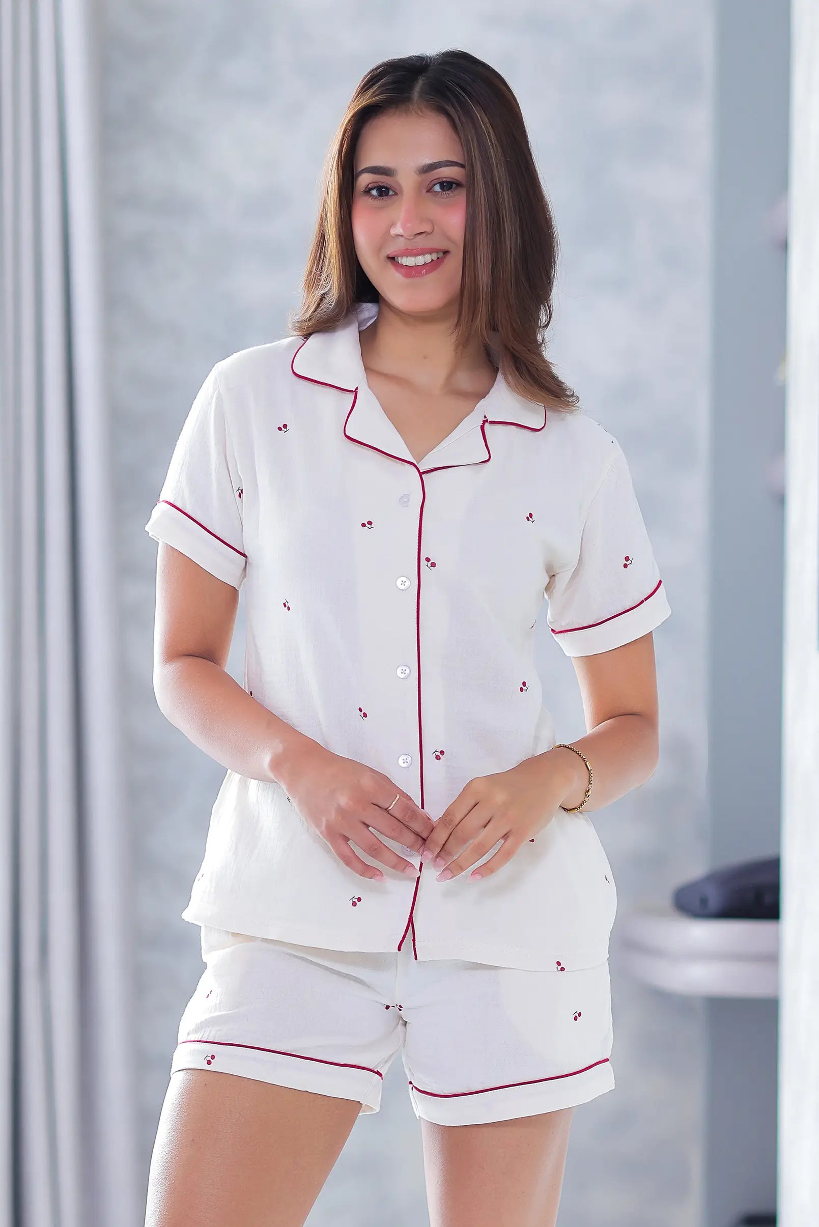 Chérie Cherry Muslin Shorts Set