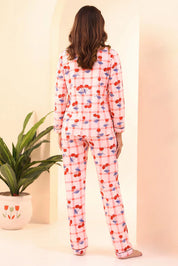Cherry Print Full Sleeves Pyjama Set