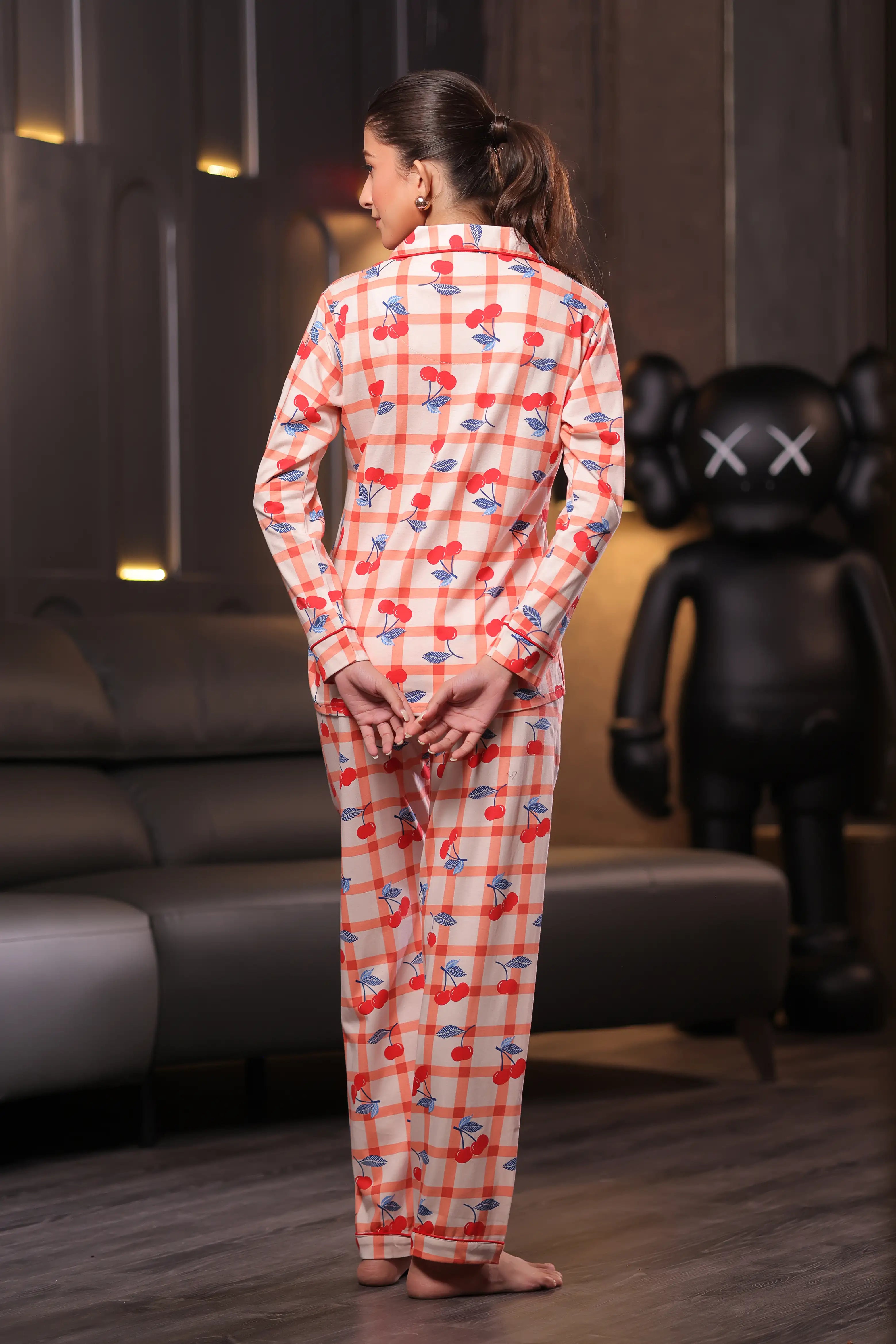 Cherry Print Full Sleeves Pyjama Set