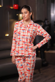 Cherry Print Full Sleeves Pyjama Set