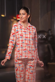 Cherry Print Full Sleeves Pyjama Set