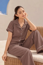 Coffee Muslin Pyjama Set