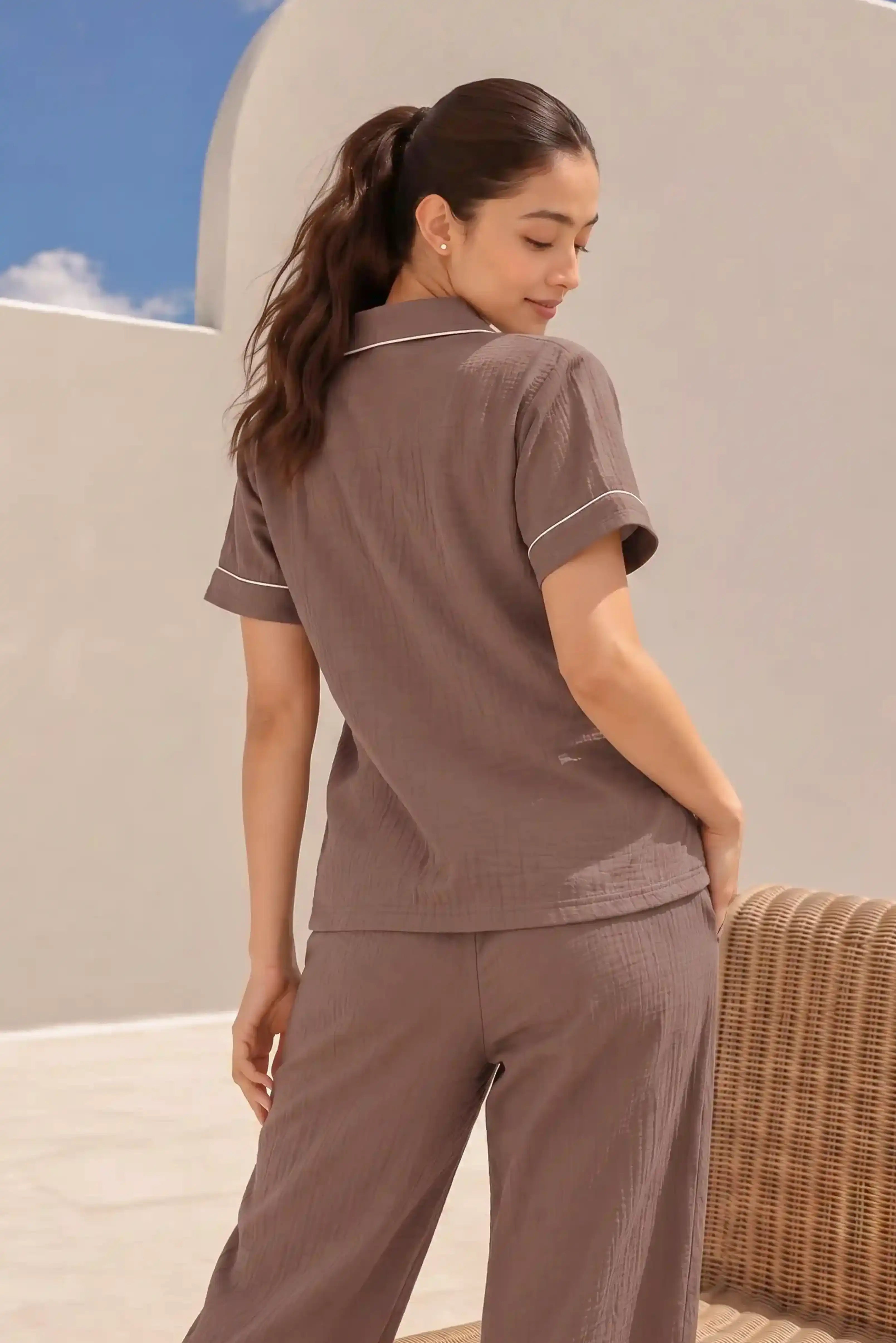 Coffee Muslin Pyjama Set