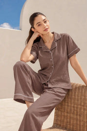 Coffee Muslin Pyjama Set
