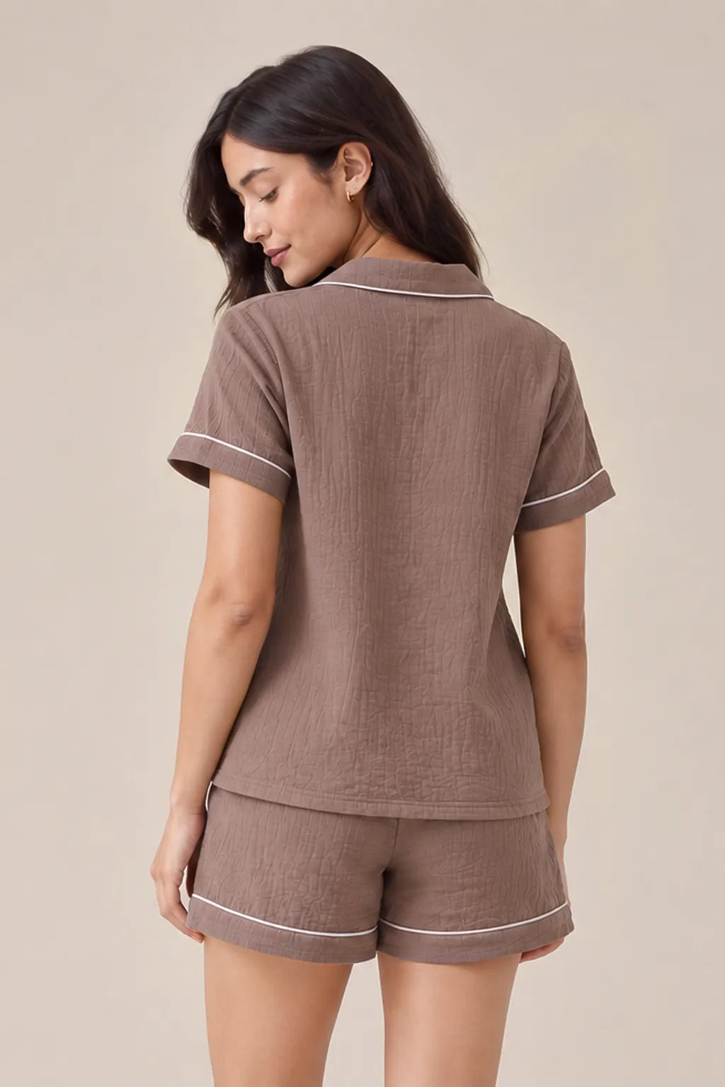 Coffee Muslin Shorts Set