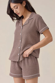 Coffee Muslin Shorts Set