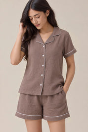 Coffee Muslin Shorts Set