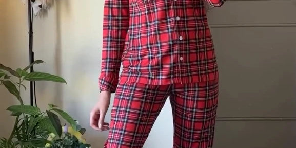 Crimson Checks Full Sleeves Pyjama Set - NapStory